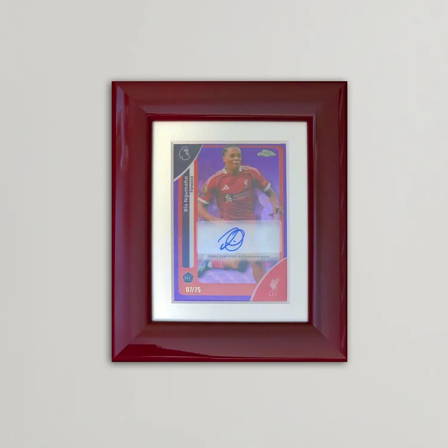 Rio Ngumoha - Topps Chrome 07/75 Autograph Framed | Liverpool Purple Refractor Display
